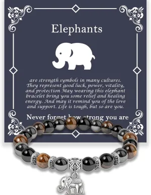 Elephant Gifts for Women, Motivational Gifts for Mom, Mothers Day Elephant Bracelet, Strength Bracelets for Women, Gifts for Her, Anxiety Bracelet, 8 mm Stretch Natural Stone Beaded Bracelets
