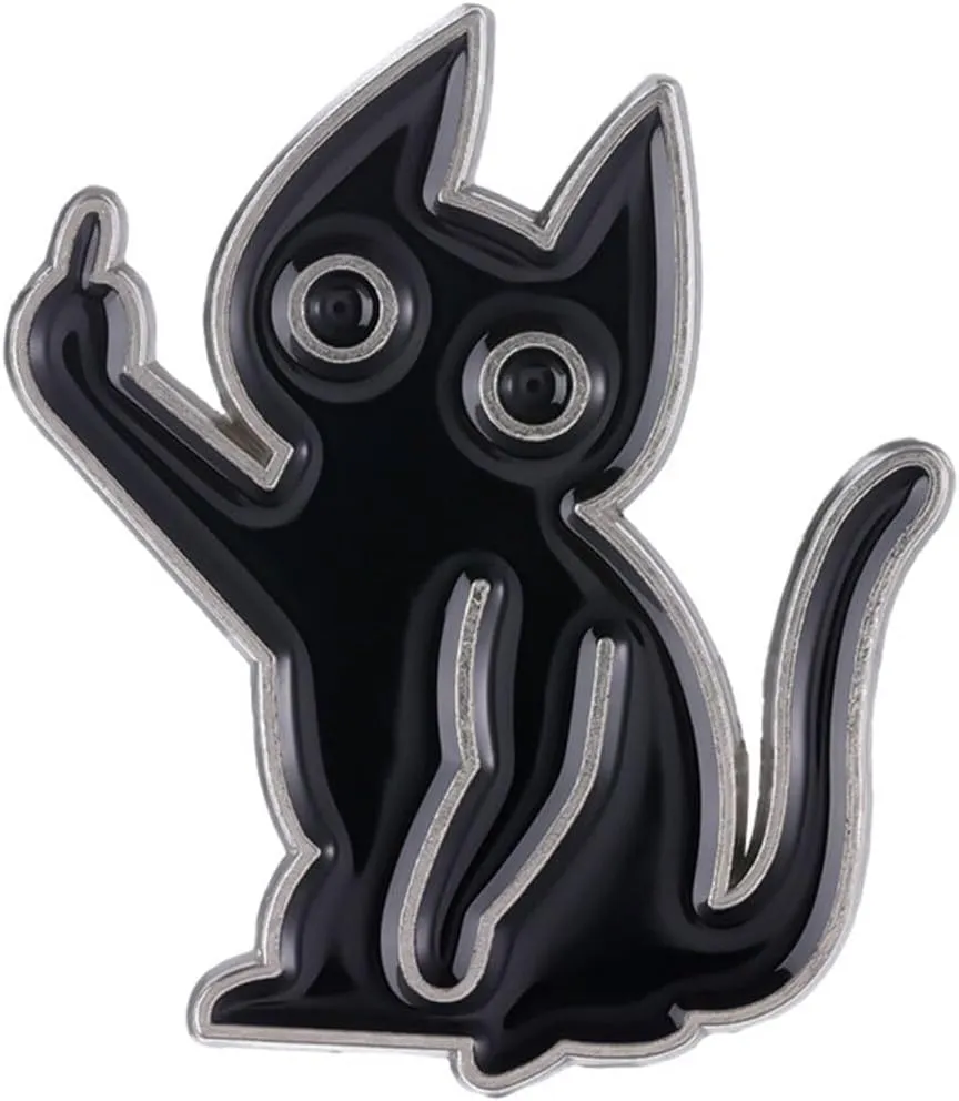 Enamel Cat Pin, Funny Cat Brooch Pin, Black Cat Cool Cute Brooches Lapel Pins Creative Humor Animal Gesture Lapel Badge for Backpack Colthes Jacket Bag Hat