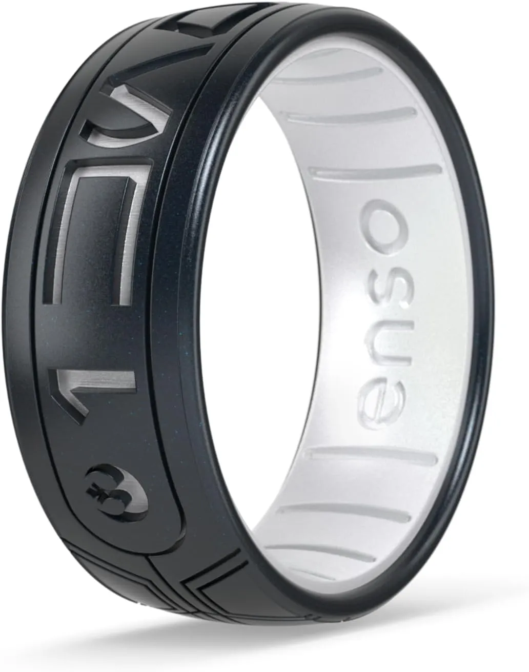 Enso Rings Star Wars Silicone Ring - Comfortable and Flexible Design - I Know (Aurebesh) - Black Pearl/Pearl - Size 10