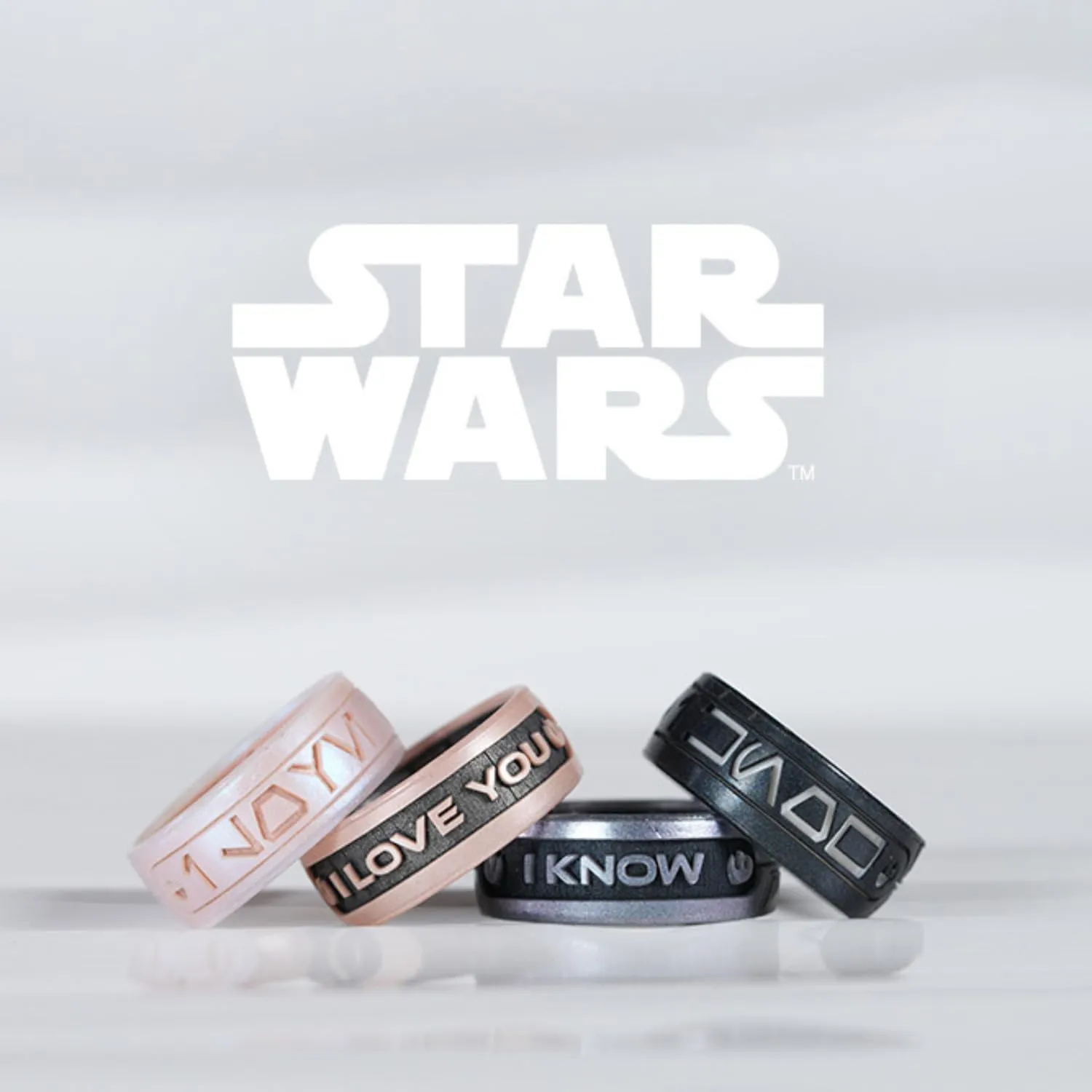 Enso Rings Star Wars Silicone Ring - Comfortable and Flexible Design - I Know (Aurebesh) - Black Pearl/Pearl - Size 10