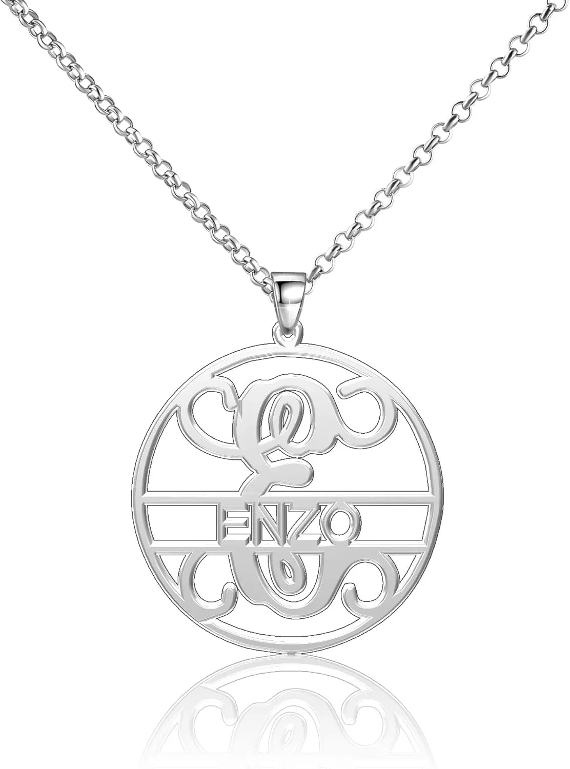 Enzo Necklace Personalized Monogrammed Circle Pendant Customized Nameplate