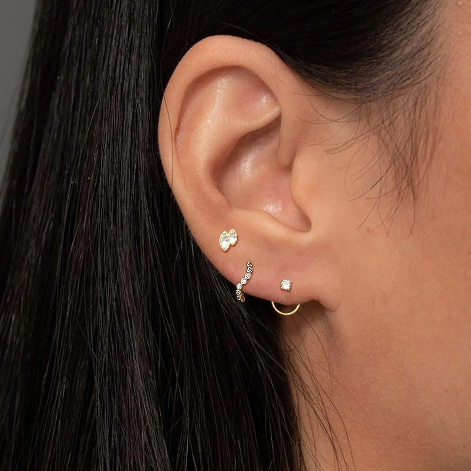EPIRORA Gold Earrings for Women, 3 Pairs 14K Gold Plated Cubic Zirconia Hoop & Stud Earring Set, Trendy Cute Small Cartilage Earrings for Multiple Piercing