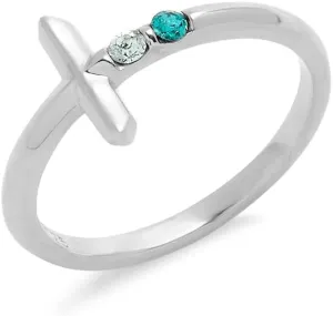 EVE'S ADDICTION Women's Custom Sterling Silver Two Stone CZ Birthstone Cross Ring, ring sizes 5 to 9 - Personalized Birthstone Jewelry for Her - Couples Ring - Gifts for Her - Gifts for Mom