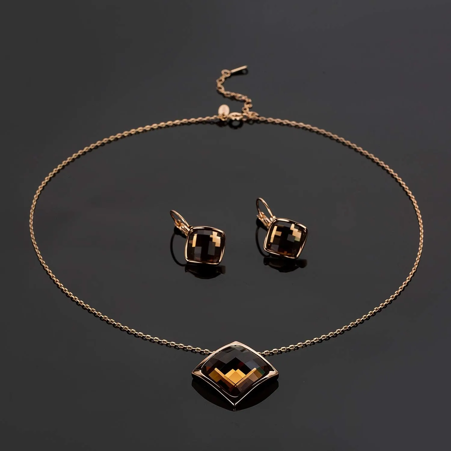 EVEVIC Square Austrian Crystal Necklace Earrings for Women Fashion 18K Gold Plated Hypoallergenic Jewelry Set