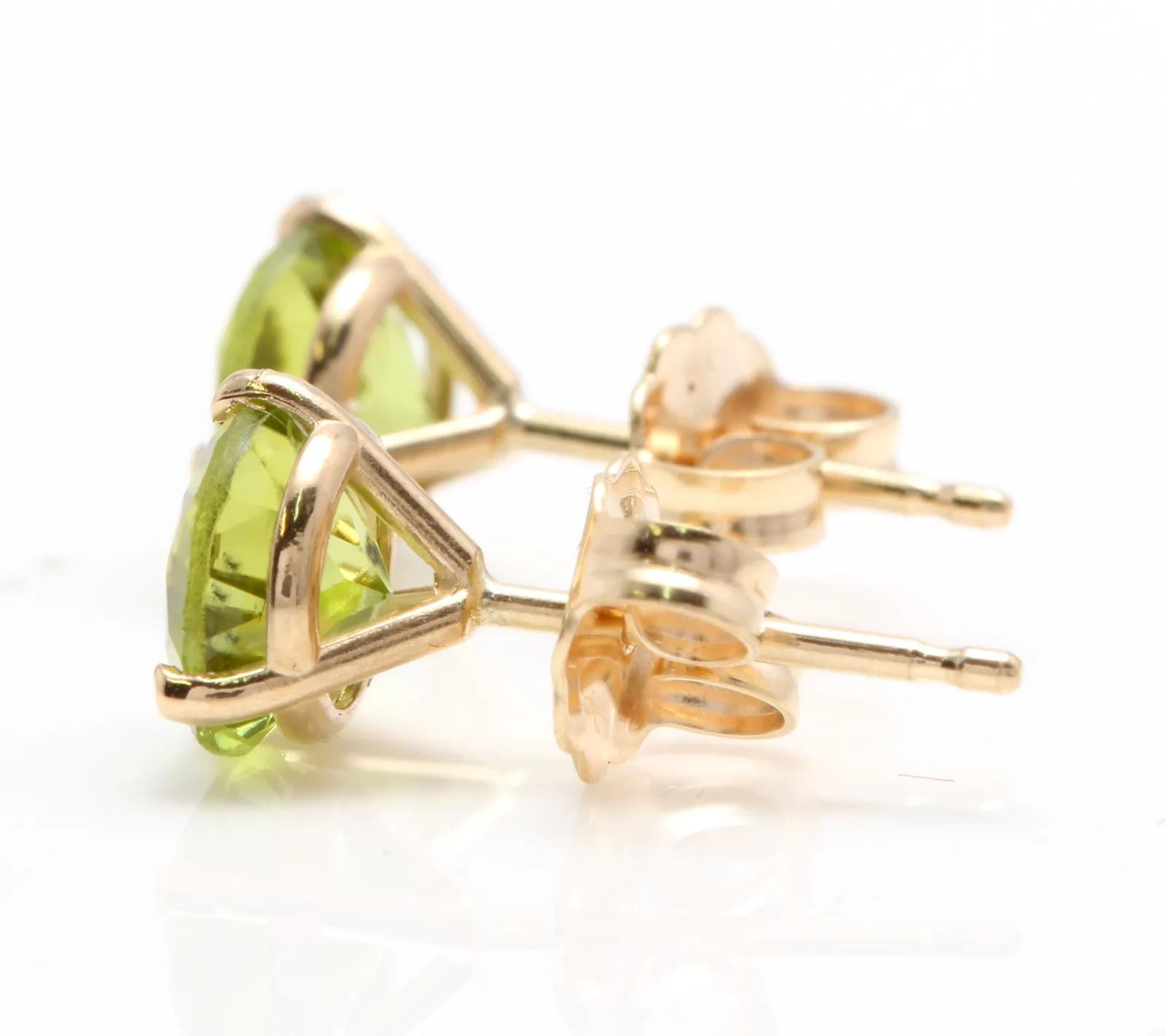 Exquisite 1.80 Carats Natural Peridot 14K Solid Yellow Gold Martini Stud Earrings