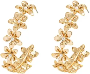 Exquisite Golden Flower Hoop Earrings Floral Flower Dangle Hoop Earrings for Women Wedding Jewelry