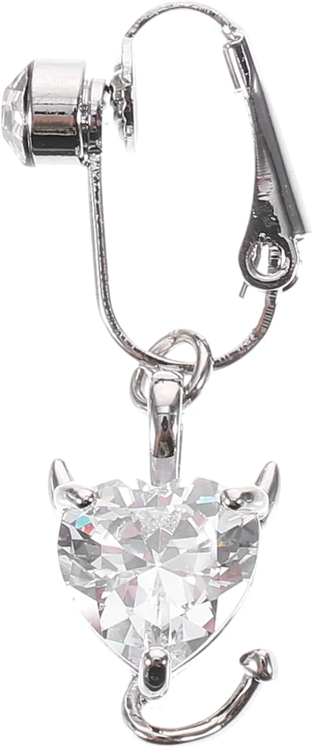 Fake Belly Ring with Zircon Inlaid Dangle Design No Punching Clip Belly Button Ring for Women Accessory for Beach Parties and Cosplay