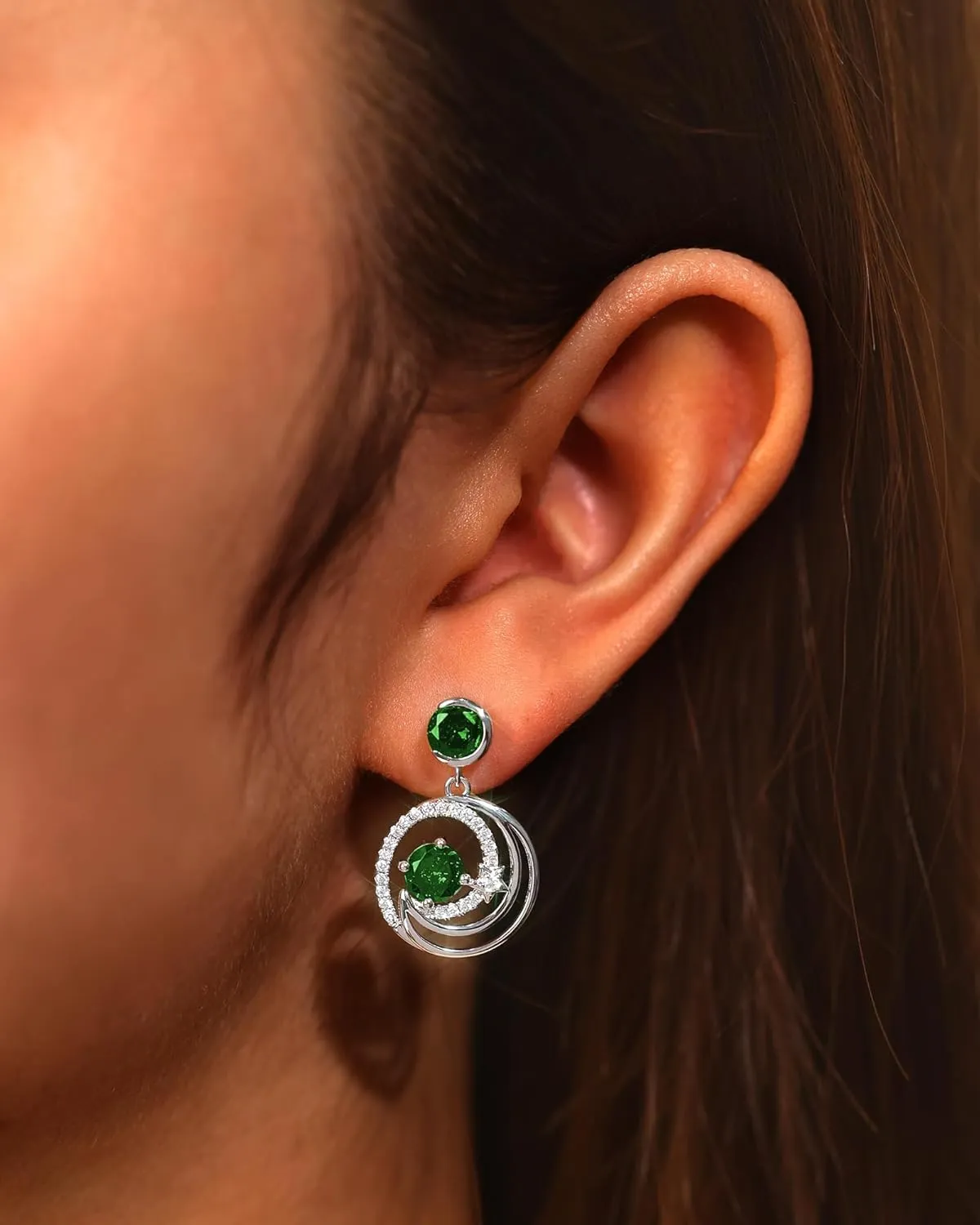 FANCIME Dangle Drop Earrings 925 Sterling Silver Moon Star Round Gemstone Birthstone Jewelry Birthday Christmas Gifts for Her Women