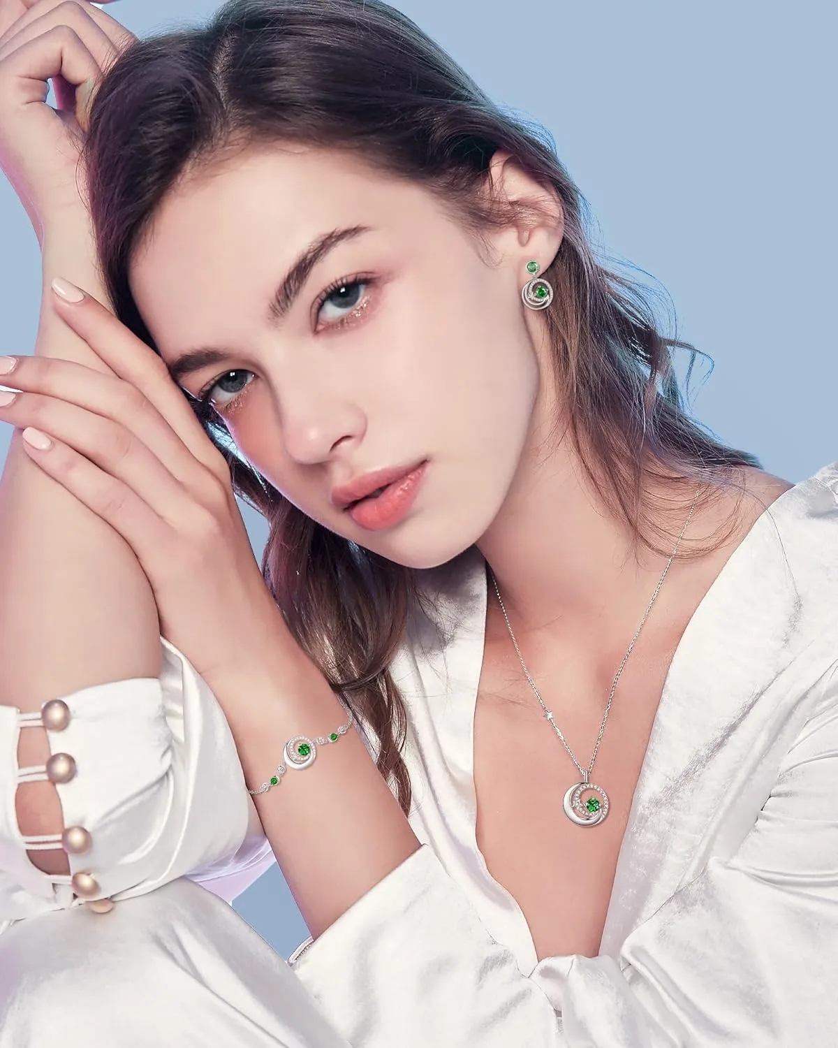FANCIME Dangle Drop Earrings 925 Sterling Silver Moon Star Round Gemstone Birthstone Jewelry Birthday Christmas Gifts for Her Women