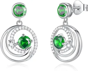 FANCIME Dangle Drop Earrings 925 Sterling Silver Moon Star Round Gemstone Birthstone Jewelry Birthday Christmas Gifts for Her Women