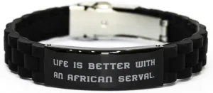 Fancy African Serval Cat Gifts, Life is Better With an African, African Serval Cat Black Glidelock Clasp Bracelet From Friends, , Black friendship bracelet, Black friendship bracelet gift
