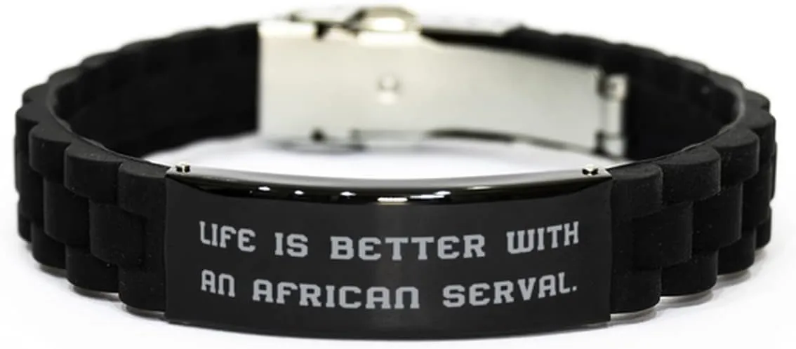 Fancy African Serval Cat Gifts, Life is Better With an African, African Serval Cat Black Glidelock Clasp Bracelet From Friends, , Black friendship bracelet, Black friendship bracelet gift