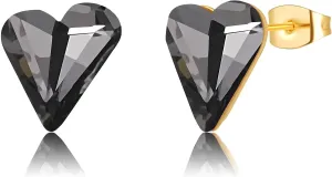 Fashion Austrian Crystal Heart Stud Earrings for Women 14K Gold Plated Hypoallergenic Formal Jewelry Gift