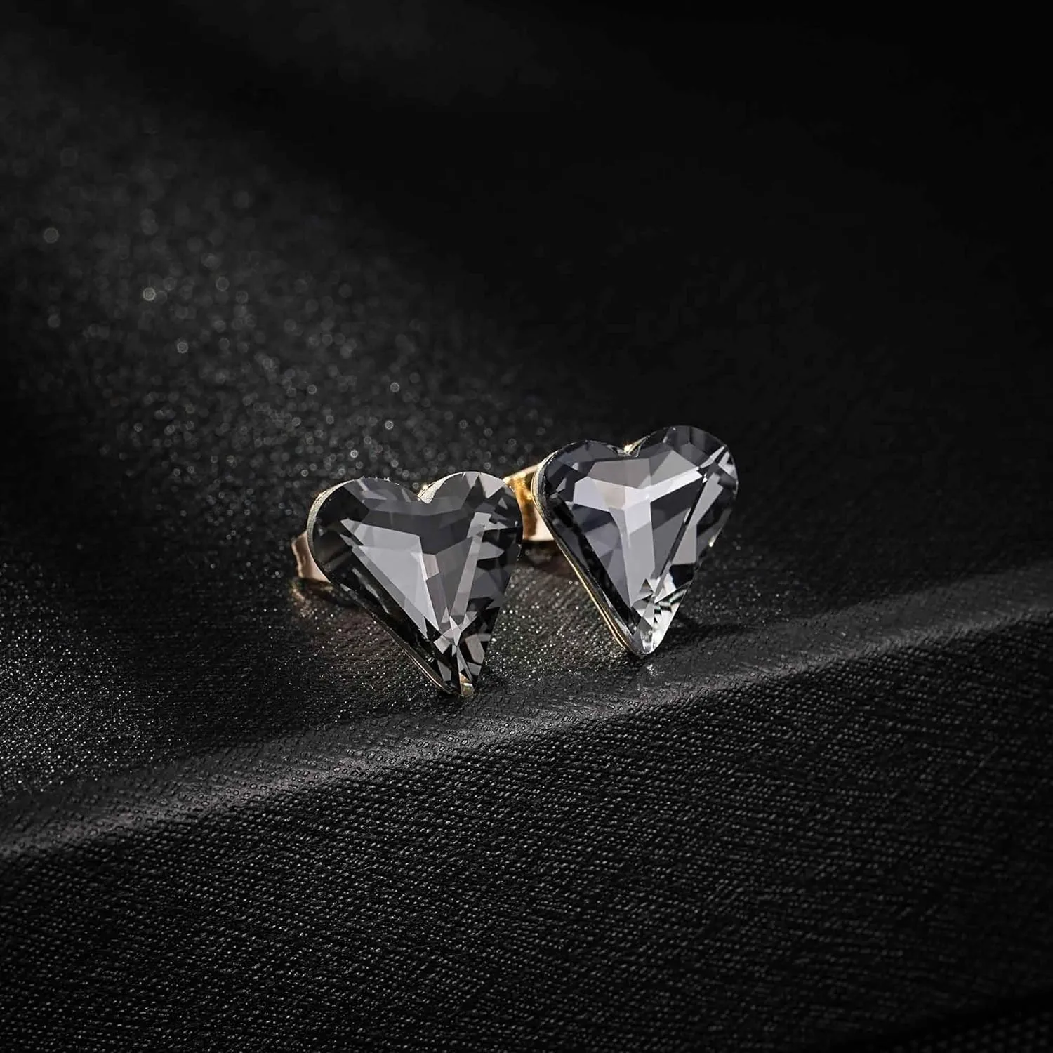 Fashion Austrian Crystal Heart Stud Earrings for Women 14K Gold Plated Hypoallergenic Formal Jewelry Gift