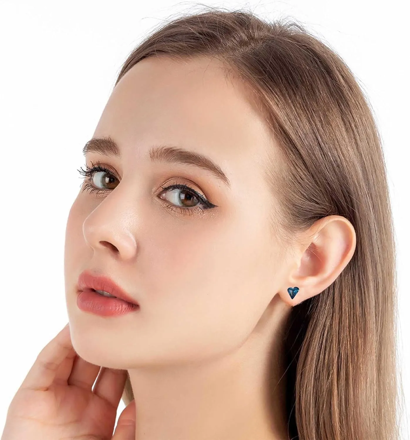 Fashion Austrian Crystal Heart Stud Earrings for Women 14K Gold Plated Hypoallergenic Formal Jewelry Gift