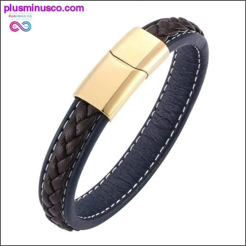 Fashion Black Red Leather Bracelets Men Wrist Band Stainless