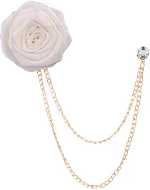 Fashion Bridegroom Wedding Brooches Cloth Art Hand-Made Rose Flower Brooch Lapel Pin Badge Tassel Chain Men's Suit Accessories