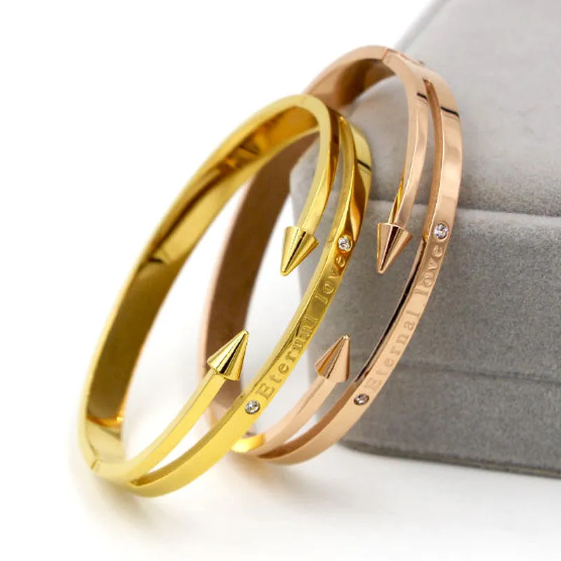 Fashion Conical Arrows Imitation Diamond Bracelets & Bangles 18K Gold Plated "Eternal love" Nail Cuff Bracelet For Women