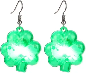 Fashion Lucky Clovers LED Lights Drop Dangle Earrings for Women St Patrick's Day Green Leaf Shamrock Light Up Dangling Hook Hoops Glowing in The Dark Earring Cute Jewelry Gifts