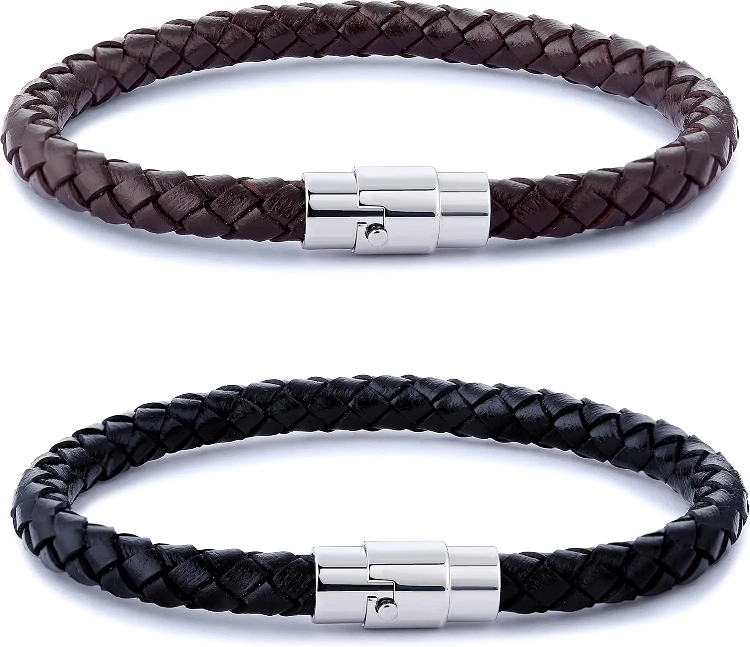 FIBO STEEL 2-3PCS Stainless Steel Braided Leather Bracelet for Men Women Wrist Cuff Bracelet 7.5-8.5 inches