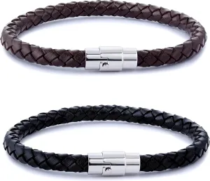 FIBO STEEL 2-3PCS Stainless Steel Braided Leather Bracelet for Men Women Wrist Cuff Bracelet 7.5-8.5 inches