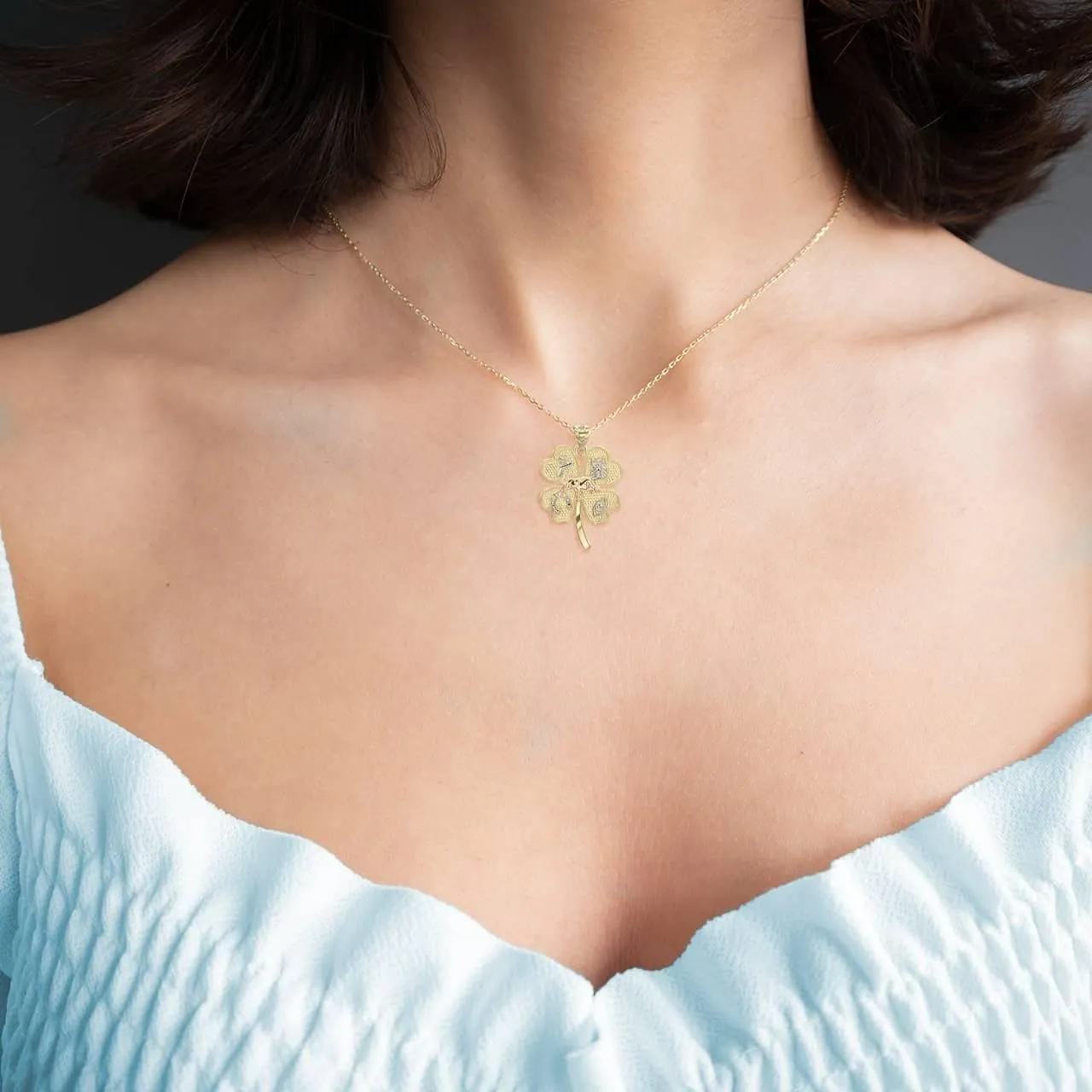Fine Sterling Silver Four-Leaf Clover Lucky Charm Pendant Necklace