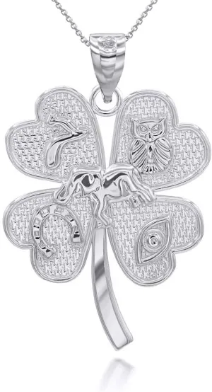 Fine Sterling Silver Four-Leaf Clover Lucky Charm Pendant Necklace