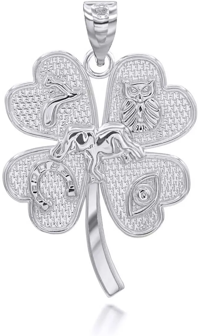 Fine Sterling Silver Four-Leaf Clover Lucky Charm Pendant Necklace