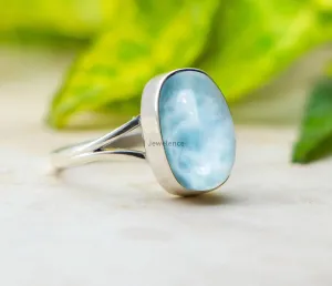 Fine Sterling Silver Ring For Women & Girls Natural Larimar Ring Sterling Silver Statement Ring Bezel Set Gemstone Ring