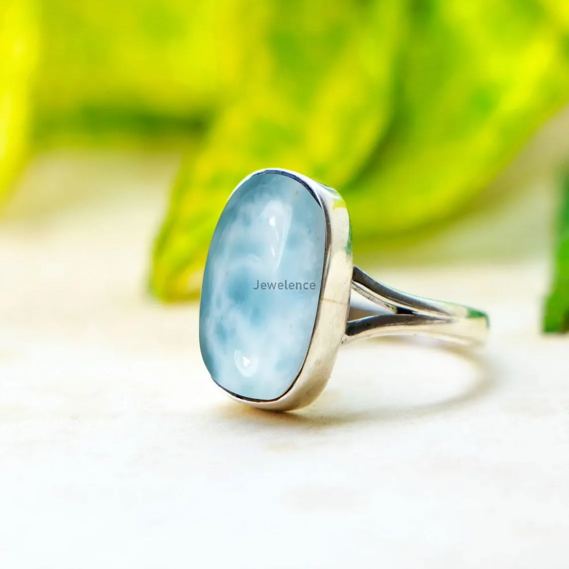 Fine Sterling Silver Ring For Women & Girls Natural Larimar Ring Sterling Silver Statement Ring Bezel Set Gemstone Ring