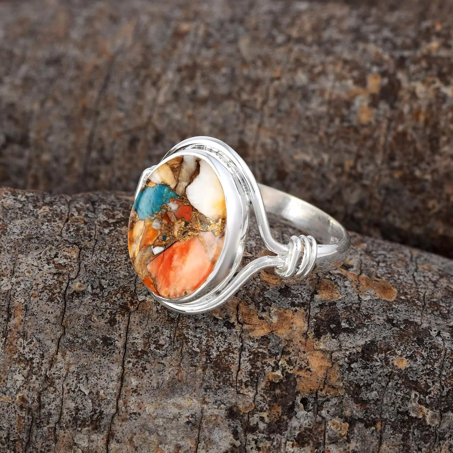Fine Sterling Silver Ring For Womens Oyster Copper Turquoise Ring Sterling Silver Engagement Ring Bezel Set Gemstone Ring