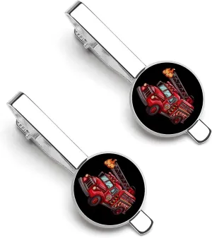 Fire Truck Men's Tie Clip Round Tie Bar Tie Tack Pins Jewelry Accessories for Father's Day Gifts