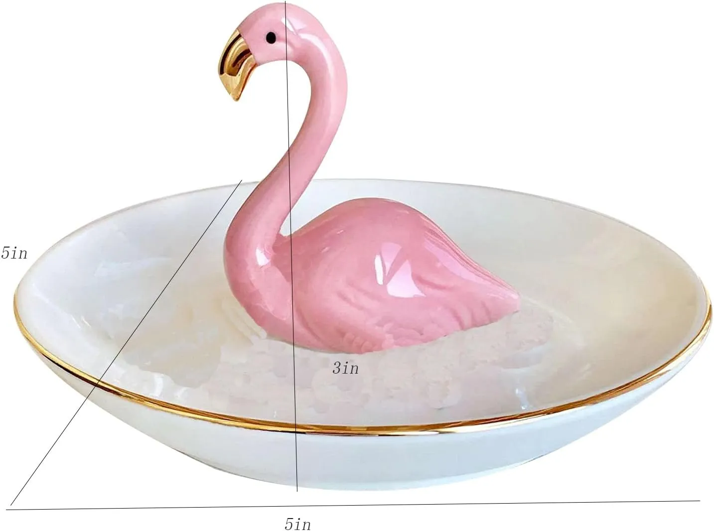 Flamingo Ceramic Jewelry Holder.Storage Box For Rings,Earrings,Necklaces And Bracelets.Birthday Wedding Holiday Gift For ladies And Girls Jewelry Tray. (Bb)