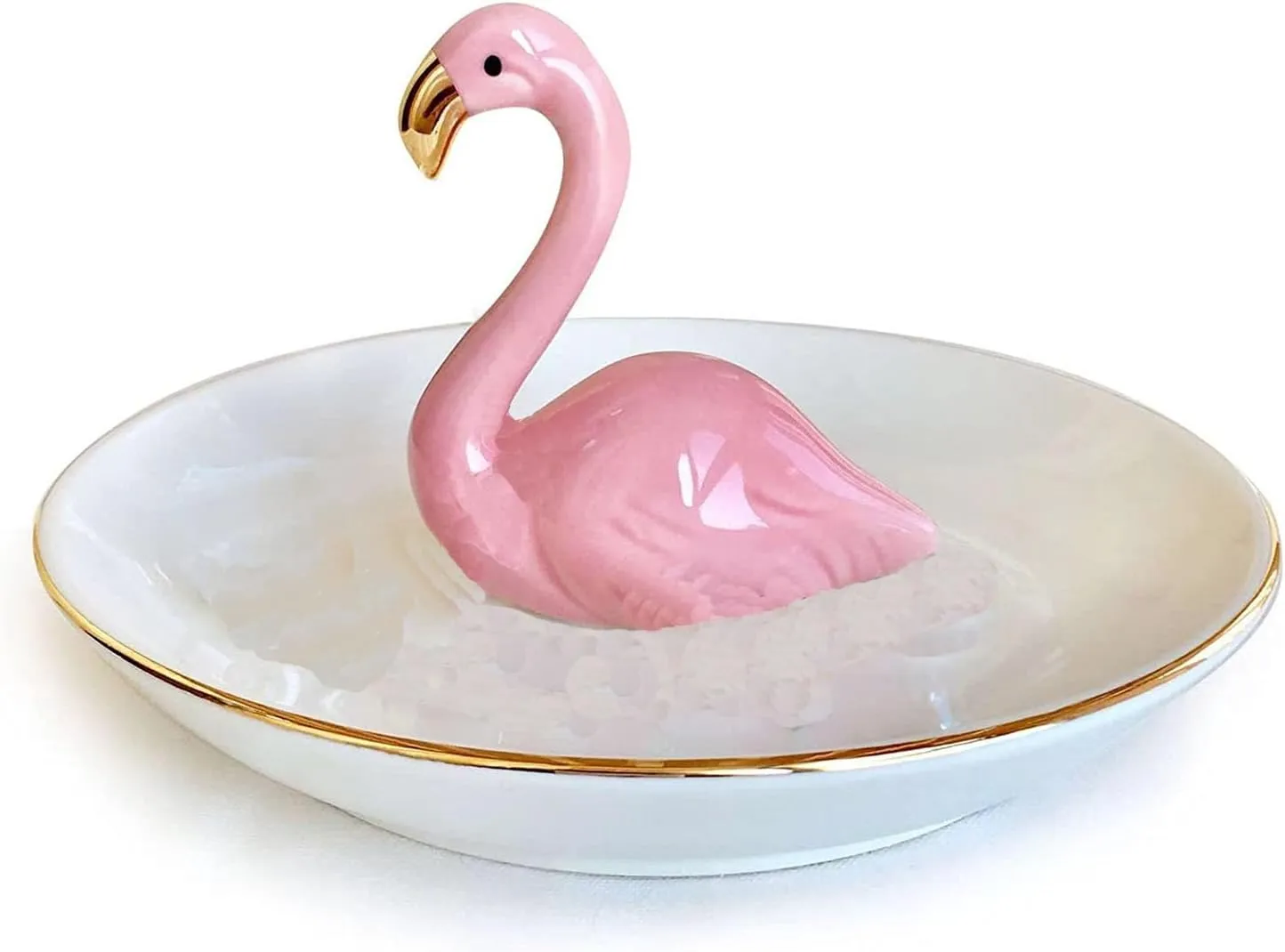 Flamingo Ceramic Jewelry Holder.Storage Box For Rings,Earrings,Necklaces And Bracelets.Birthday Wedding Holiday Gift For ladies And Girls Jewelry Tray. (Bb)