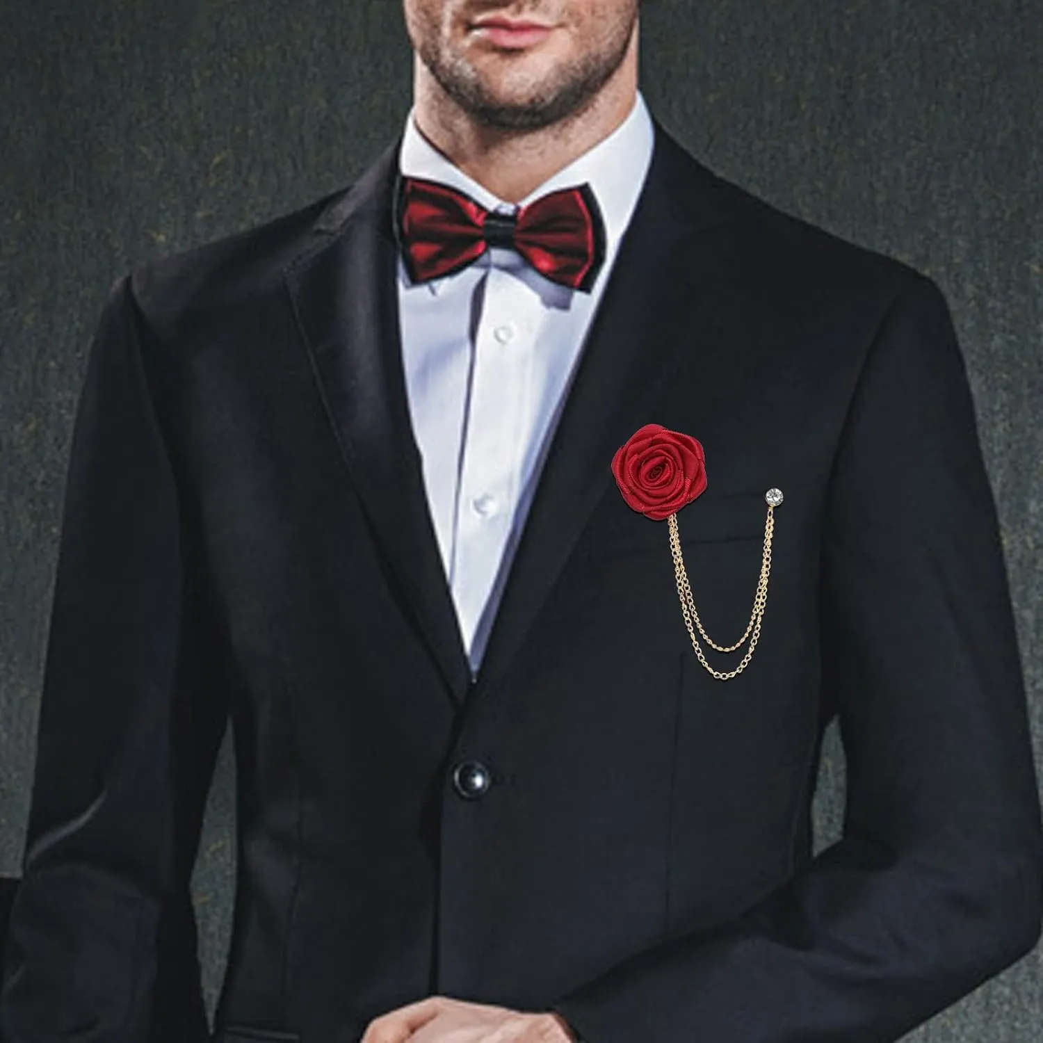 Floral Bridegroom Wedding Badge Brooches Cloth Art Rose Flower With Hanging Tassel Chain Suit Shirt Lapel Brooch Pin Fashion Jewelry for Men Boy