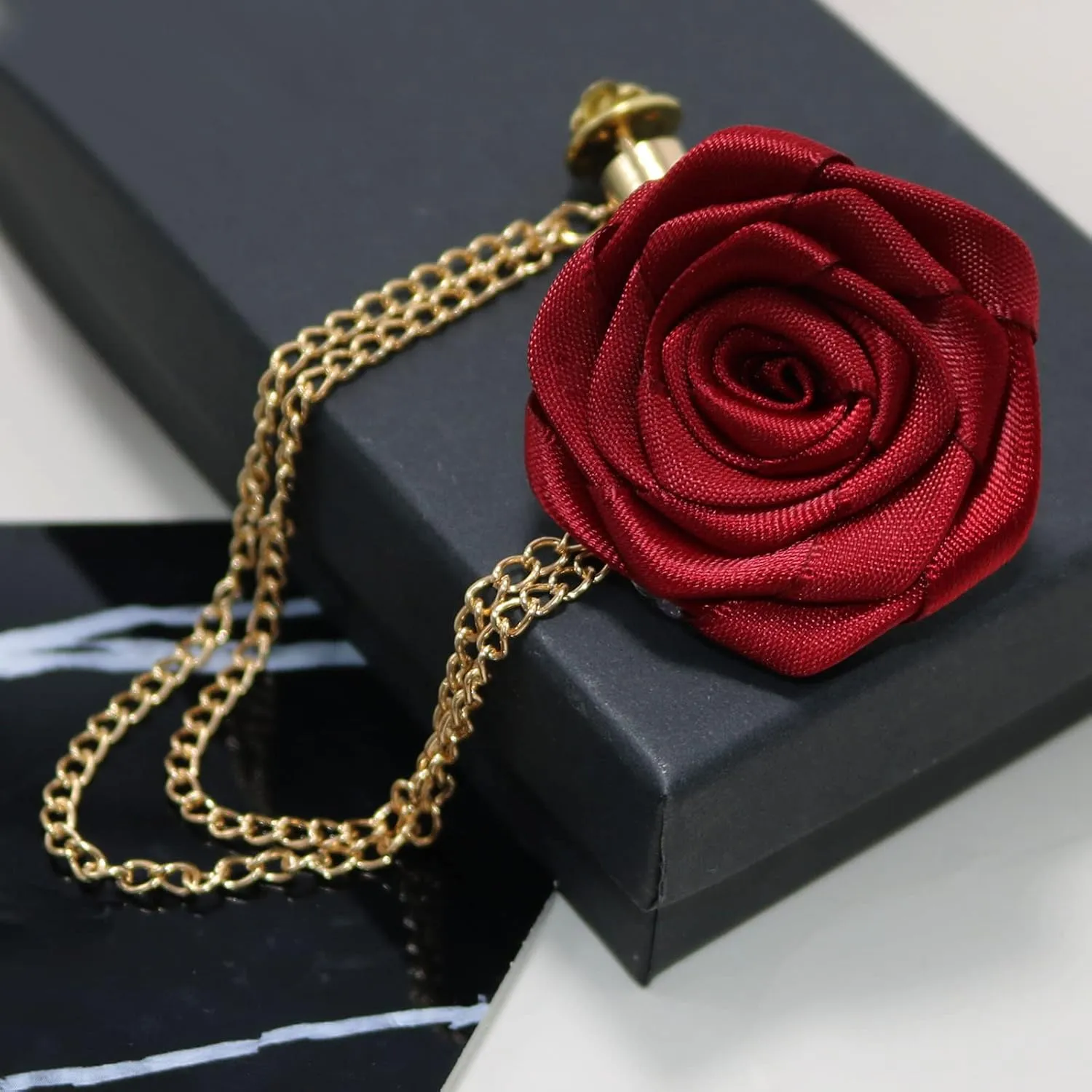 Floral Bridegroom Wedding Badge Brooches Cloth Art Rose Flower With Hanging Tassel Chain Suit Shirt Lapel Brooch Pin Fashion Jewelry for Men Boy