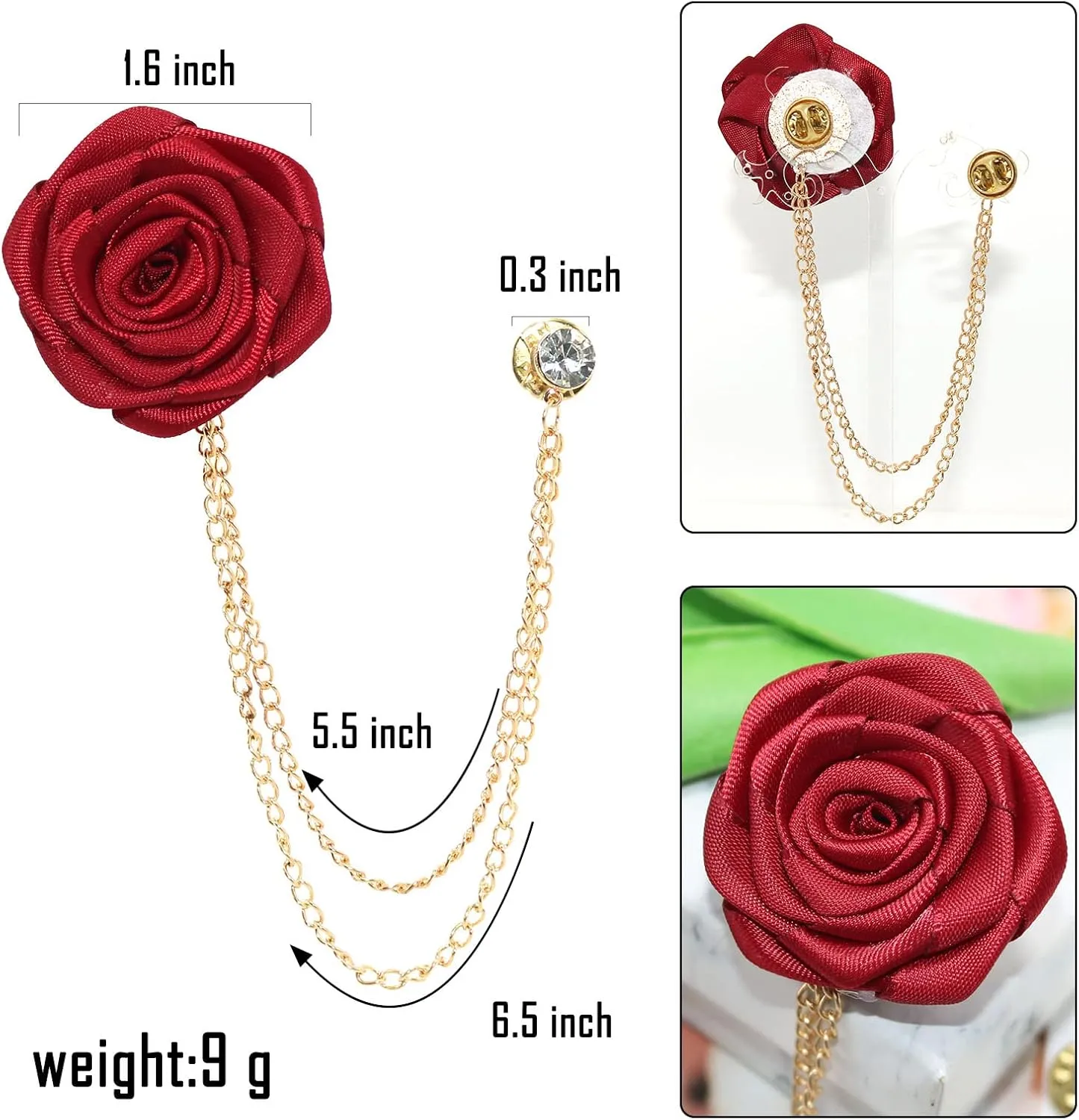 Floral Bridegroom Wedding Badge Brooches Cloth Art Rose Flower With Hanging Tassel Chain Suit Shirt Lapel Brooch Pin Fashion Jewelry for Men Boy