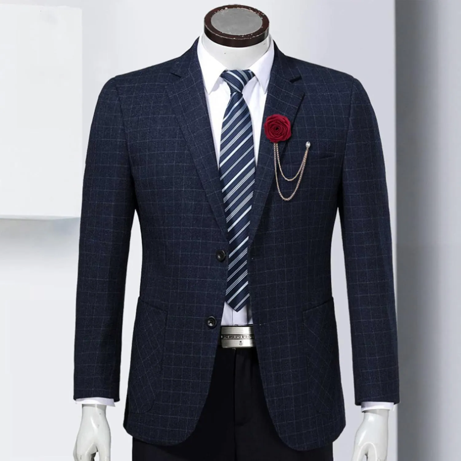 Floral Bridegroom Wedding Badge Brooches Cloth Art Rose Flower With Hanging Tassel Chain Suit Shirt Lapel Brooch Pin Fashion Jewelry for Men Boy