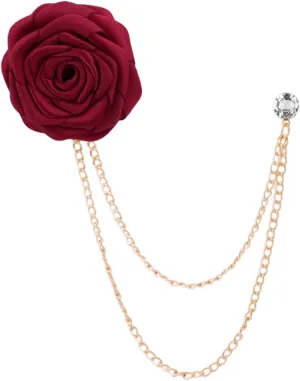 Floral Bridegroom Wedding Badge Brooches Cloth Art Rose Flower With Hanging Tassel Chain Suit Shirt Lapel Brooch Pin Fashion Jewelry for Men Boy