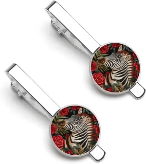 Floral Zebra Men's Tie Clip Tie Bar Round Tie Clasp Classic Tie Tack Pins Jewelry Accessories