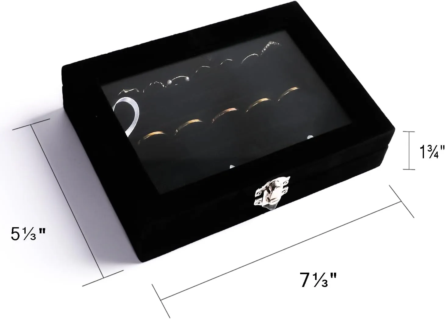 Frebeauty Rings/Earring Organizer Tray with Clear Lid,7 Slots Ring Box Velvet Ring Holder Drawer Insert Jewelry Storage Box Jewelry Display Case Jewelry Box Gift for Women and Girls(Black,7 Slots)