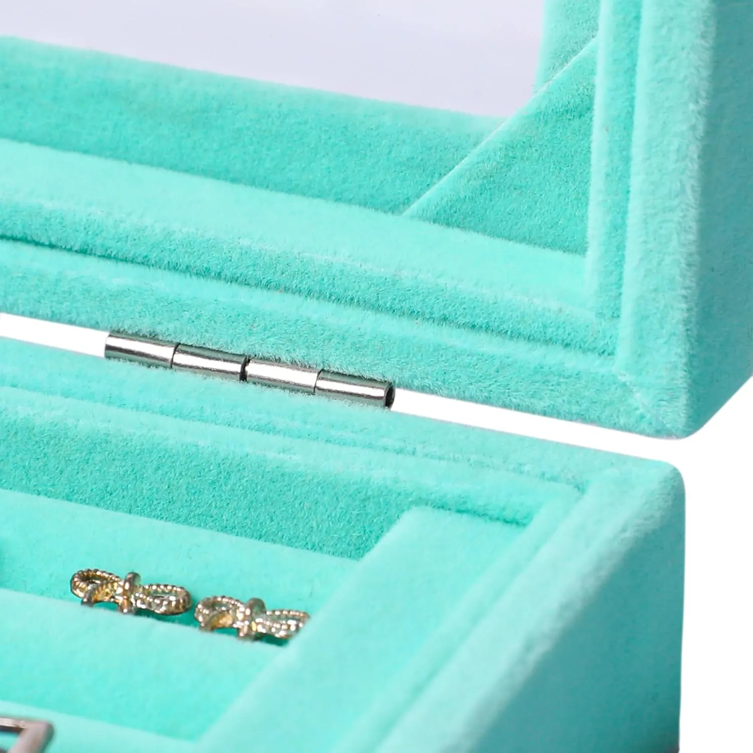 Frebeauty Rings/Earring Organizer Tray with Clear Lid,7 Slots Ring Box Velvet Ring Holder Drawer Insert Jewelry Storage Box Jewelry Display Case Jewelry Box Gift for Women and Girls(Turquoise,7 Slots)