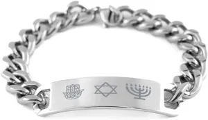 Friendship Bracelet to Jewish Prayer, Jewish Star of David, Jewish Fashion Jewelry for Friends, Stainless Steel Cuban Chain Bracelet