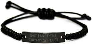 Fun Camping Black Rope Bracelet, Shit Happens. Camping, Gifts For Friends, Present From Friends, Engraved Bracelet For Camping, Friendship, Friendship bracelet, Gift for friend