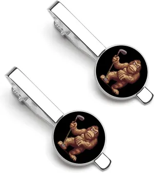 Funny Bigfoot Golf Men's Tie Clip Round Tie Bar Tie Tack Pins Jewelry Accessories for Father's Day Gifts