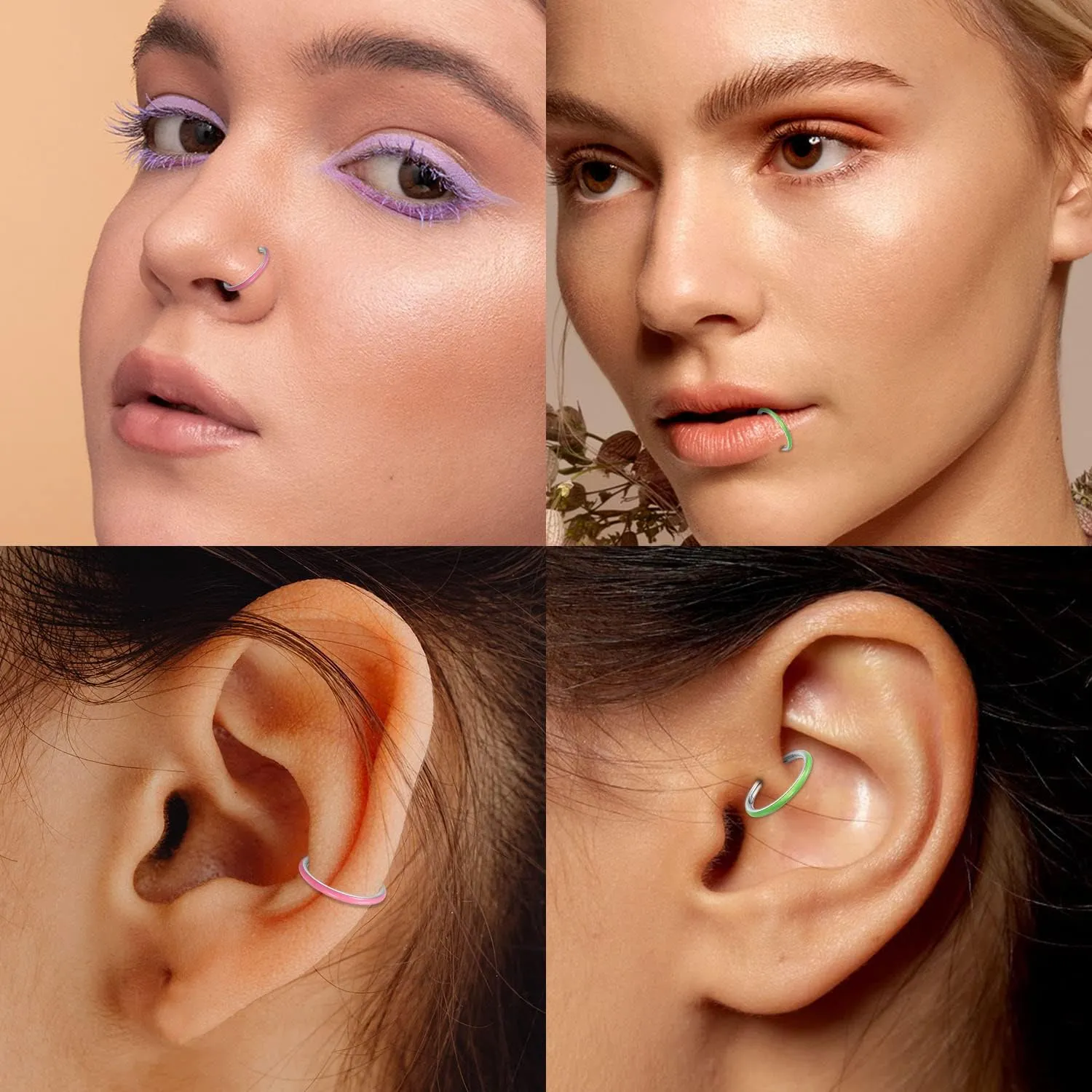 GAGABODY Conch Piercing Jewelry Fluorescence Paved 16g Septum Ring Daith Earring Clicker Hoop Piercing Rings Lip Rings Helix Rook Cartilage Piercing Jewelry