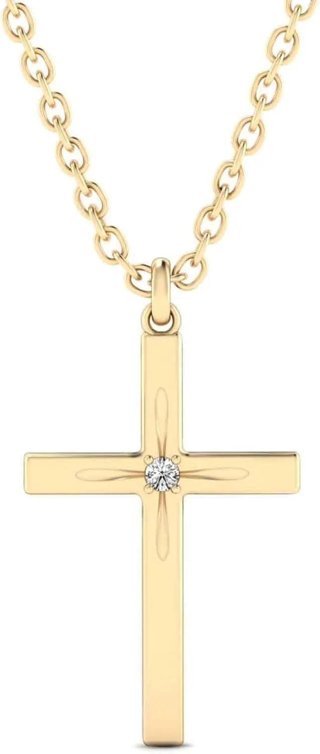 Gelin 14k Solid Gold Diamond Mini Cross Necklace