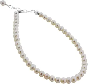 Gem Avenue Round White Freshwater Pearl 925 Sterling Silver 9 to 10 Inch Long Adjustable Anklet for Women