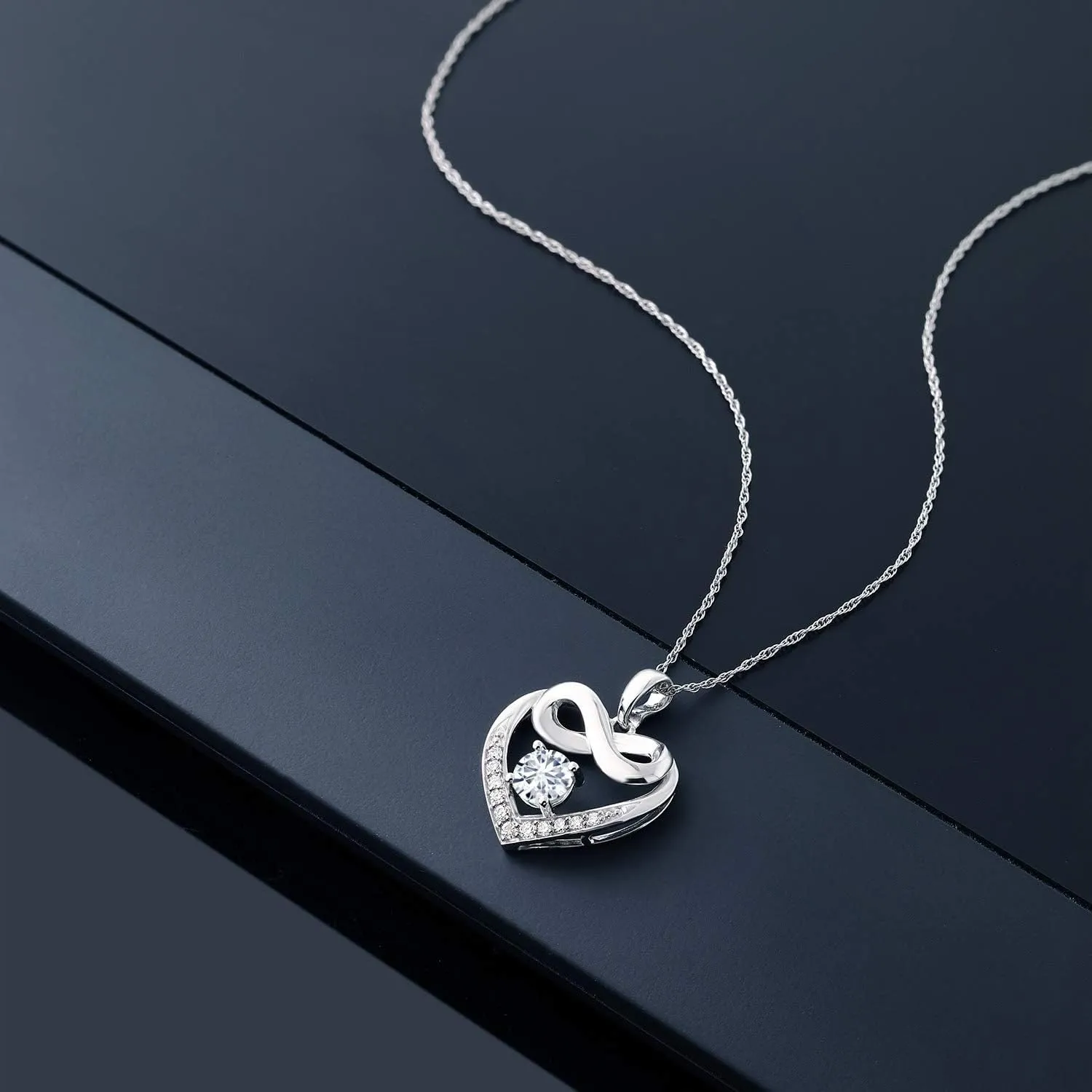 Gem Stone King 10K White Gold 5MM Gemstone Birthstone and White Lab Grown Diamond Infinity Heart Pendant Necklace | Gold Necklace For Women | With 18 Inch Silver Chain