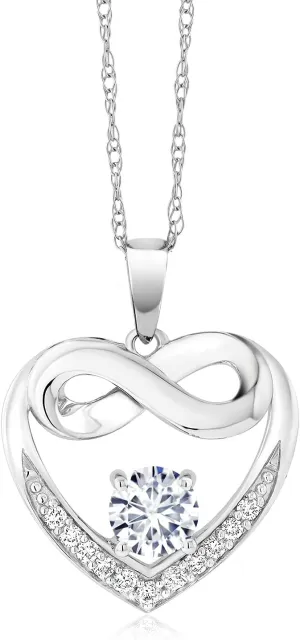 Gem Stone King 10K White Gold 5MM Gemstone Birthstone and White Lab Grown Diamond Infinity Heart Pendant Necklace | Gold Necklace For Women | With 18 Inch Silver Chain